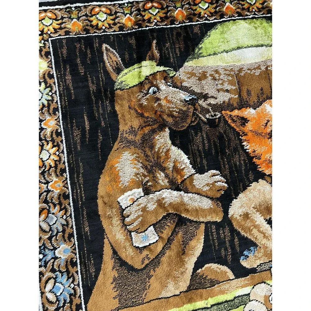 Vtg P&C Wall Tapestry Dog Pool Billiard Man Cave Made In Italy Bar Decor 38x56